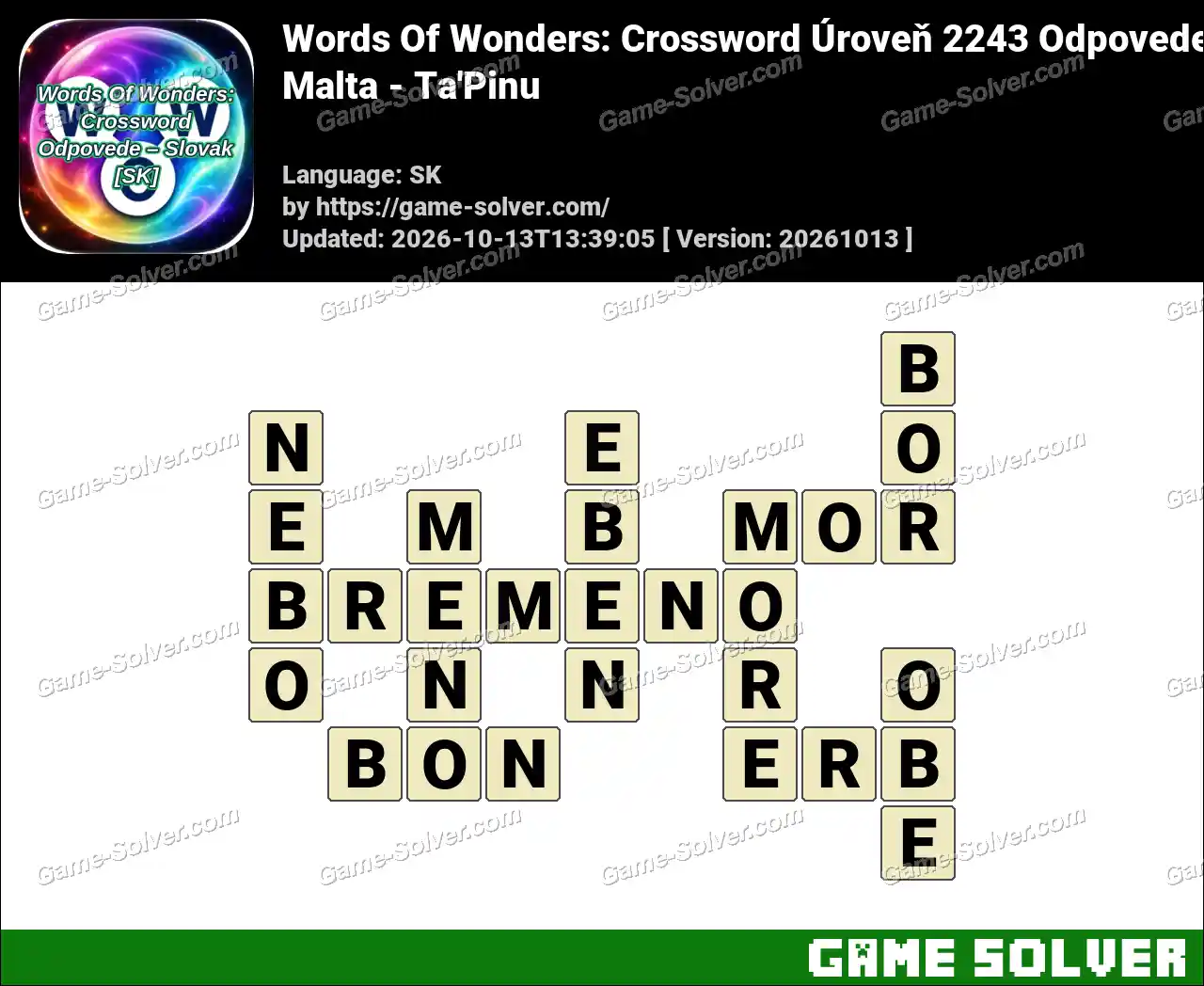 Words Of Wonders: Crossword Úroveň 2243 Odpovede – Malta – Ta’Pinu